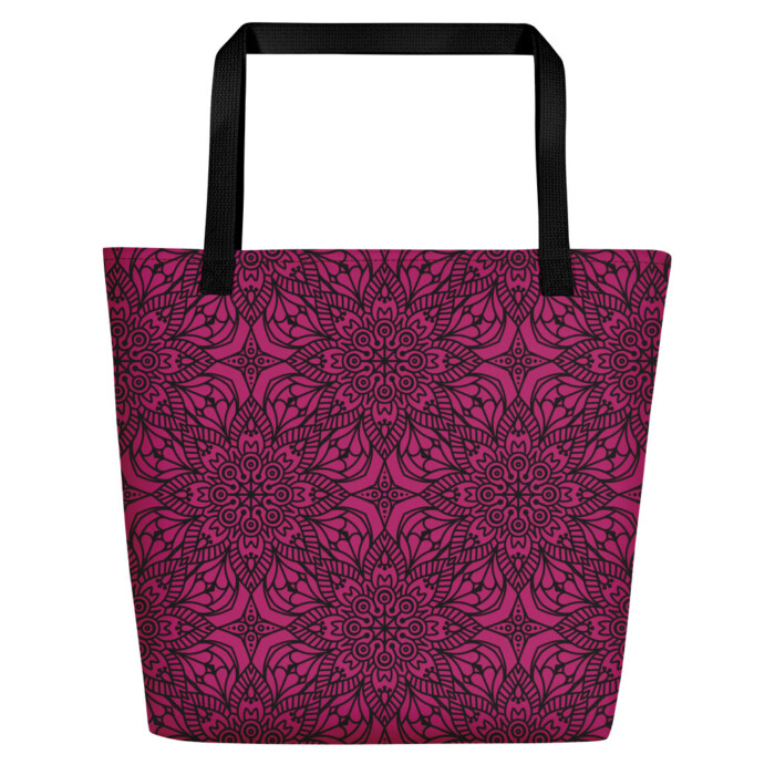 Red Crystal Mandala Beach Bag (16"x20") (w Namaste pocket)
